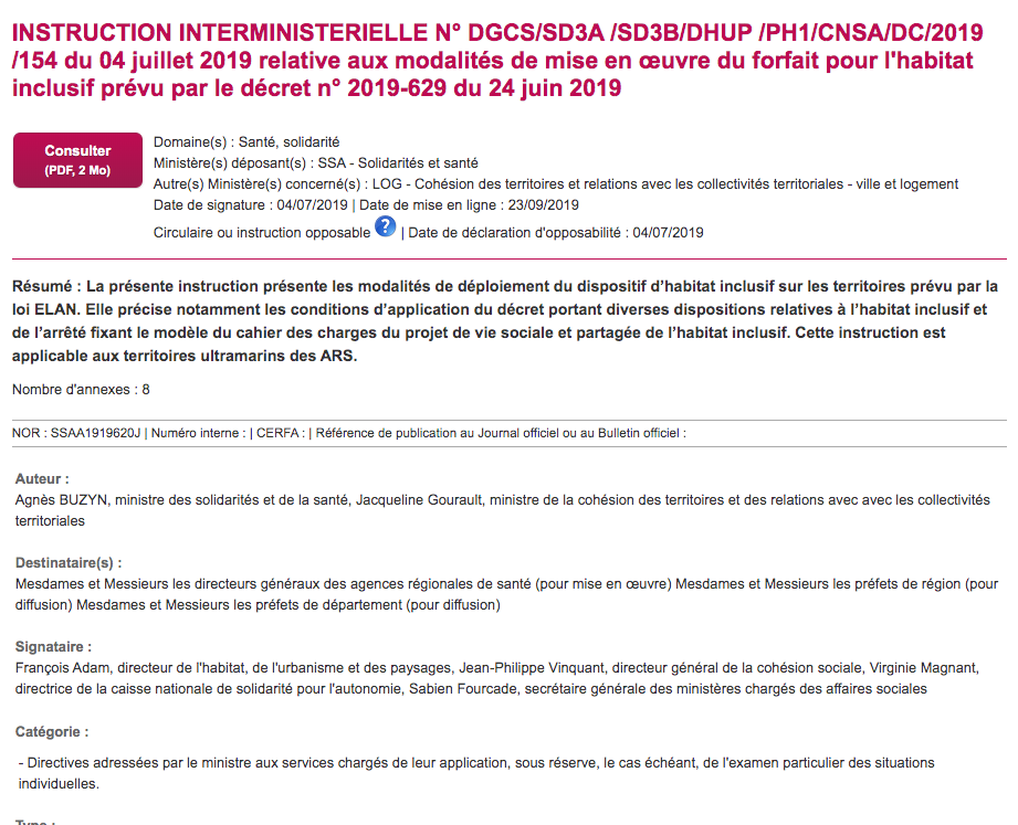 INSTRUCTION INTERMINISTERIELLE N° DGCS/SD3A /SD3B/DHUP /PH1/CNSA/DC/2019 /154