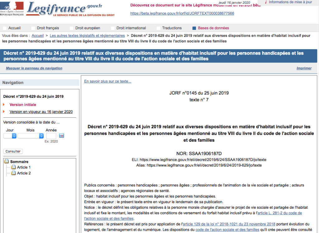 Décret n° 2019-629 du 24 juin 2019 relatif aux diverses dispositions en matière d'habitat inclusif pour les personnes handicapées et les personnes âgées mentionné au titre VIII du livre II du code de l'action sociale et des familles